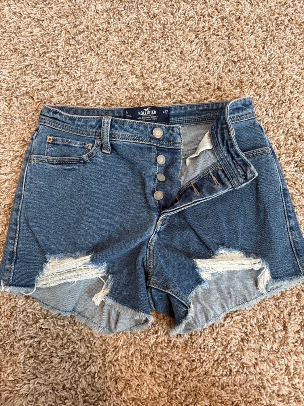 Hollister High-Rise Distressed Denim Shorts - Dark Blue